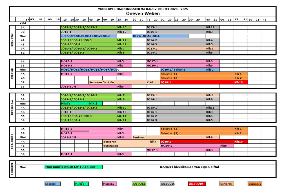 Trainingsschema's seizoen 20242025 RKSV Boxtel