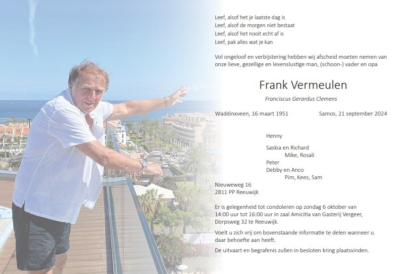 Condoler RVC-lid Frank Vermeulen overleden/informatie over condoleren - RVC '33 ...
