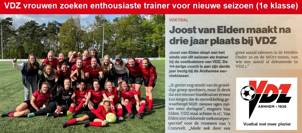 VDZ vrouwen-1 zoekt enthousiaste trainer (1e klasse) - VDZ